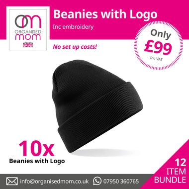 10 x Embroidered Beanies - Customised with your company logo