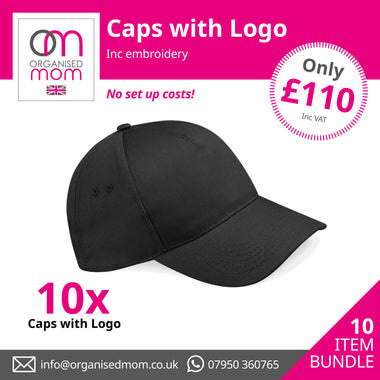 10 x Personalised Logo Embroidered Caps - customised with your logo