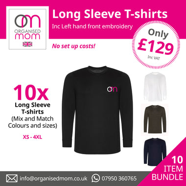 10 x Pro Rtx Long Sleeve Tshirts - Customised with your logo - includes left hand front embroidery