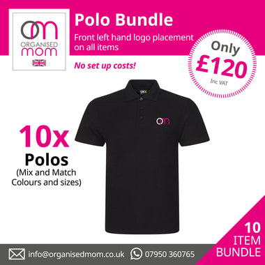 10 x Pro RTX Polos - Customised with your company logo - Includes left hand front embroidery